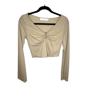 ASTR The Label Tan Long Bell Sleeve Ruched Crop Top